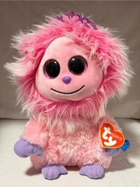 Ty Frizzys Kink Large 14" Pink Monster Plush Princess Tiara Heart‎ Tag NWT Rare